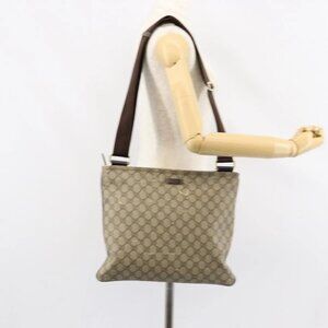 GUCCI GG Supreme Shoulder Bag PVC Beige Gold
